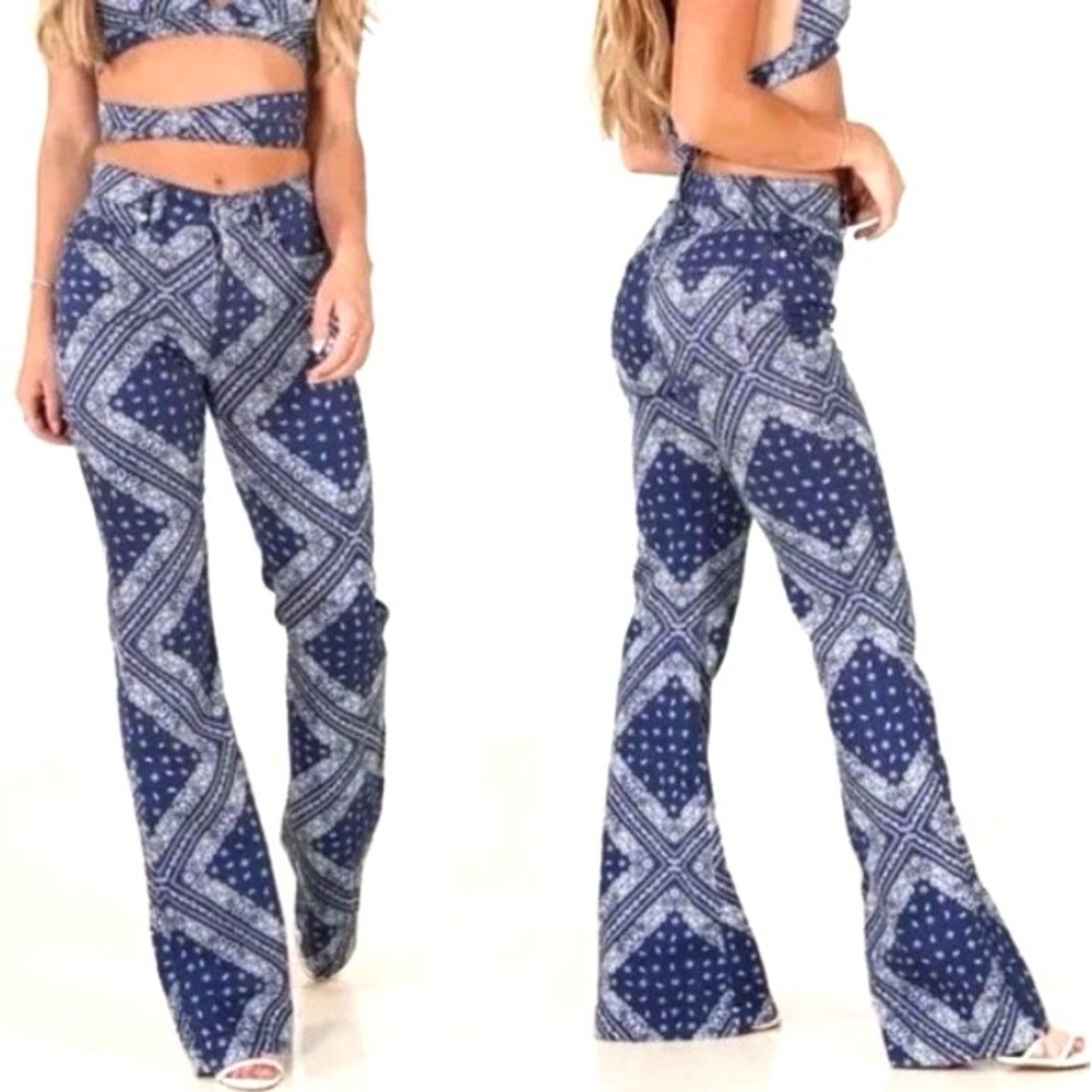 Revice La La Land Flare Jeans Women’s Size 24 Bandana Print Button Fly Festival